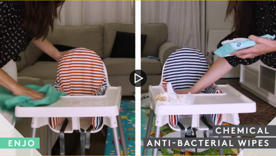 A video showing the different results when ENJO was tested against anti bacterial wipes